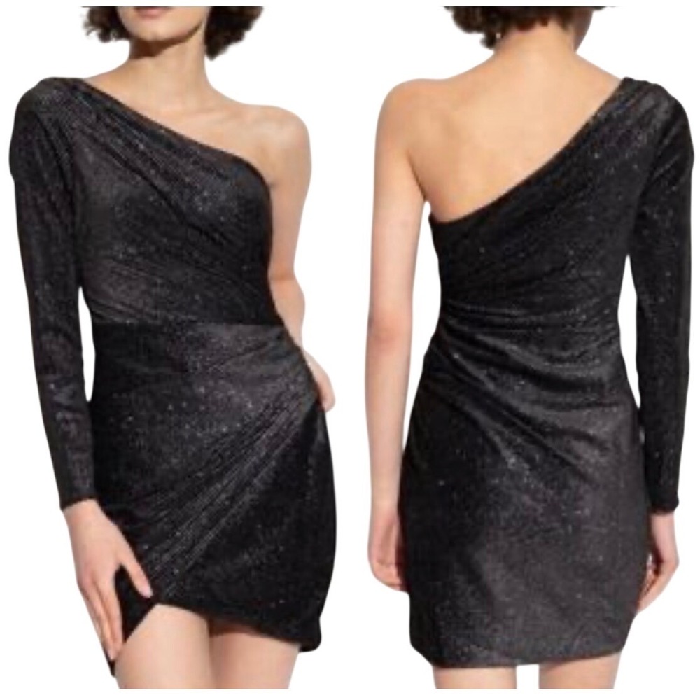 New All Saints Mini Wrap Dress Erza Sparkle One Shoulder Black Women Size 2